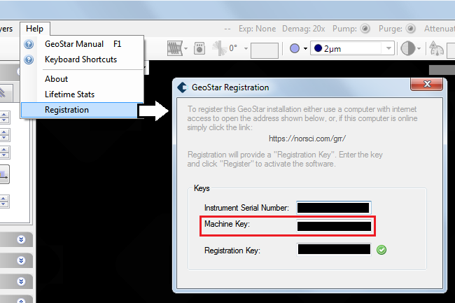 GeoStar Screen Shot Showing Registration Windows